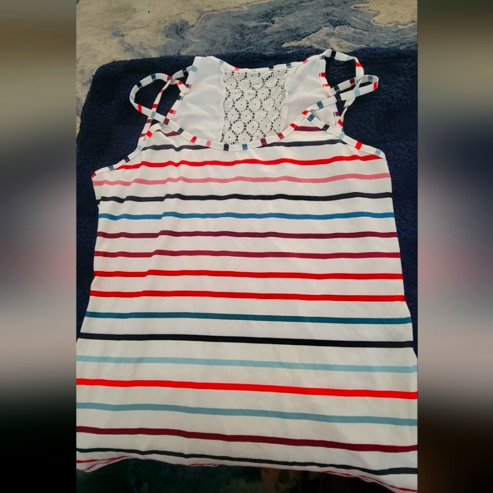 Striped Sleeveless Top with Lace Detail